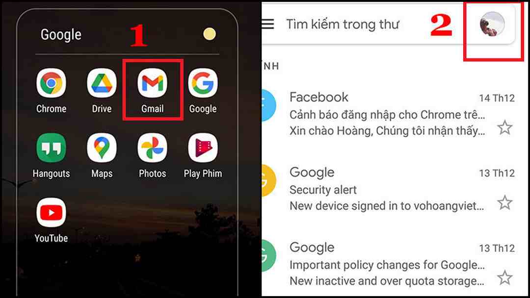  Bạn hãy mở ứng dụng gmail trên màn hình điện thoại của mình