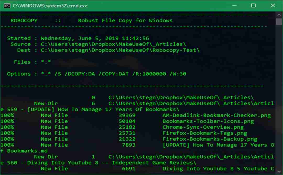 Robocopy cần cửa sổ lệnh Command Prompt và thực hiện sao chép phức tạp