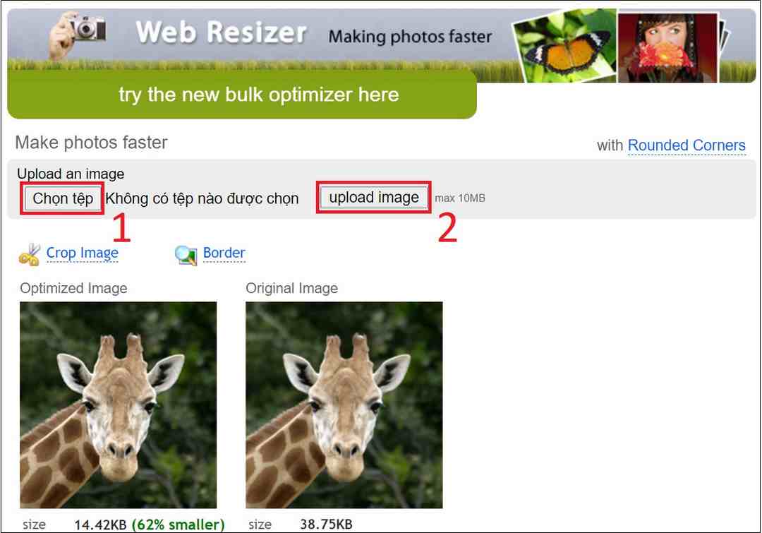 Nén ảnh tại website WebResizer