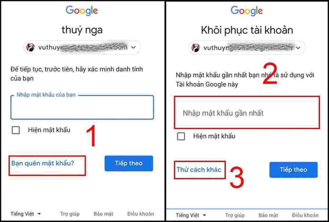 Người dùng hãy nhập mật khẩu gần nhất khi quên password