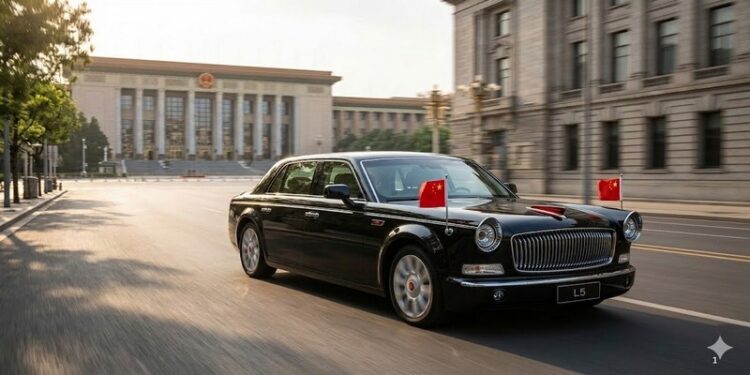 Hongqi L5 lăn bánh trên đường phố với thiết kế cổ điển pha chút hiện đại
