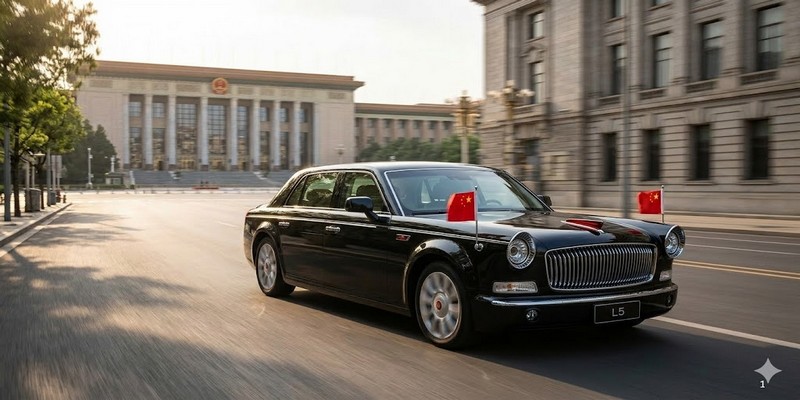 Hongqi L5 lăn bánh trên đường phố với thiết kế cổ điển pha chút hiện đại