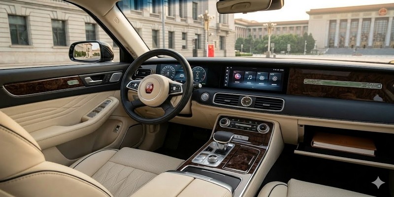 Cận cảnh khoang lái Hongqi L5 được thiết kế hiện đại và sang trọng với các vật liệu cao cấp